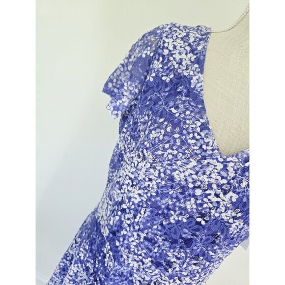 Ronnie Nicole Floral Lace Purple Blue Short Sleeves Flowy V-neck Midi Dress 8 M - Picture 5 of 12